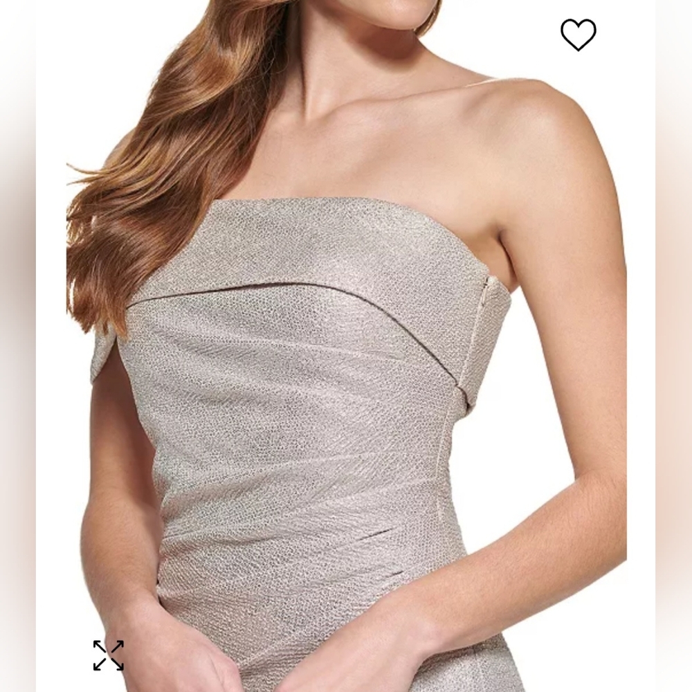 Eliza J Off-the-Shoulder Short Sleeve Side Ruched Foiled Knit Sheath Gown - Picture 11 of 11